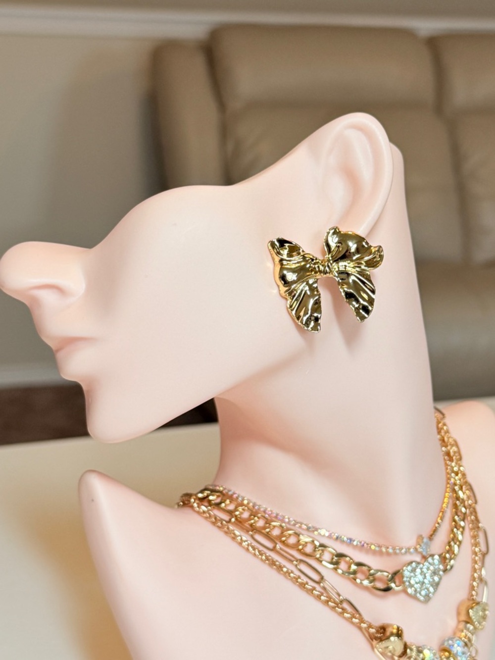 Gold Bow Stud Earrings